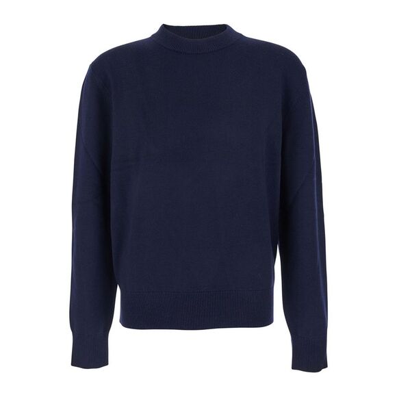 Sunflower Men Blue Crew Neck Sweater With Dropped Shoulder In Wool Blend Man